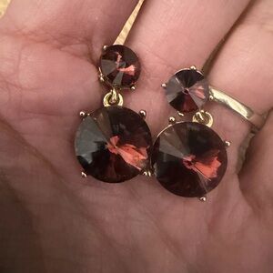 Gold-Tone Earrings with Deep Garnet Red Crystal Drops